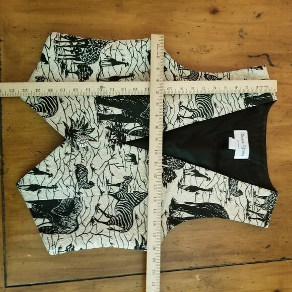 Sharon Young Vintage Safari Vest, Sz M Zebra Elephant Black Ivory Tan Top - Picture 3 of 6